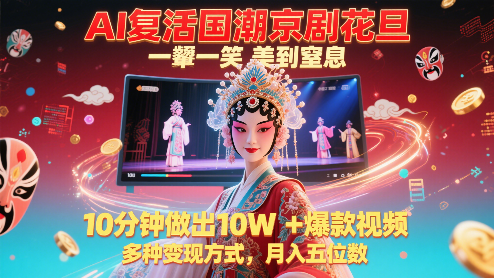 AI复活国潮京剧花旦，一颦一笑美到窒息，10分钟做出10W+爆款视频，多种变现方式-沐羽项目网