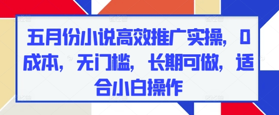 五月份小说高效推广实操，0成本，无门槛，长期可做，适合小白操作-沐羽项目网