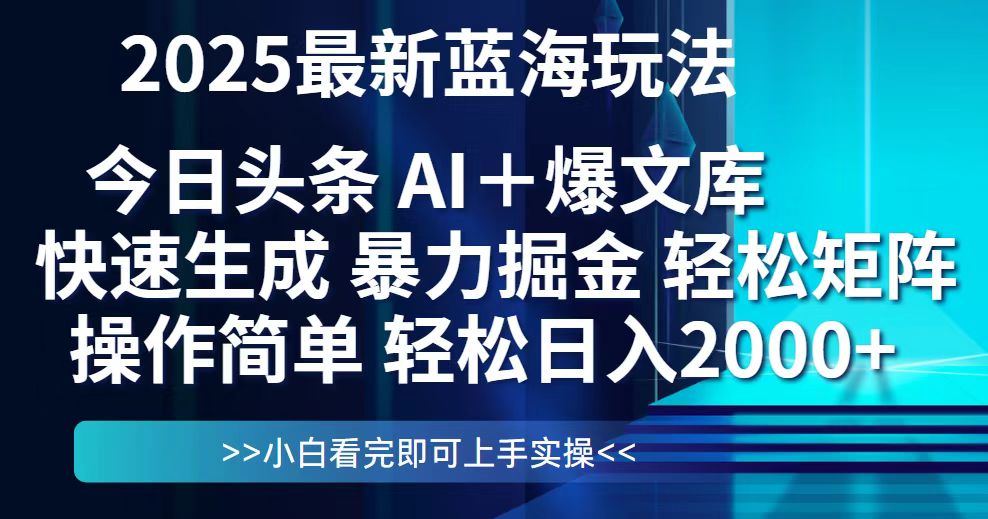今日头条2025最新蓝海玩法，思路简单，复制粘贴，轻松实现矩阵日入2000+-沐羽项目网