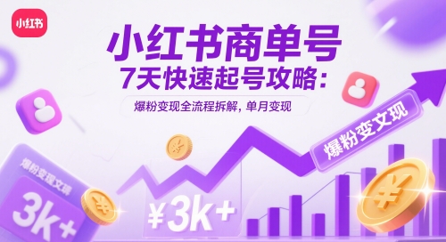 小红书商单号7天快速起号攻略：爆粉变现全流程拆解，单月变现3k+-沐羽项目网