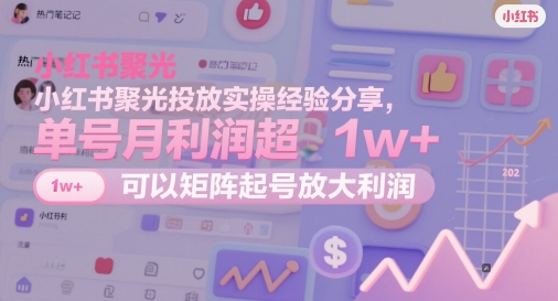 小红书聚光投放实操经验分享，单号月利润超1w+，可以矩阵起号放大利润-沐羽项目网