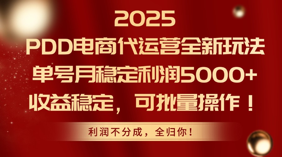 2025PDD电商代运营全新玩法，单号月稳定利润5000+，收益稳定，可批量操作-沐羽项目网