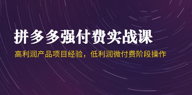 拼多多强付费实战课-44期，高利润产品项目经验，低利润微付费阶段操作-沐羽项目网