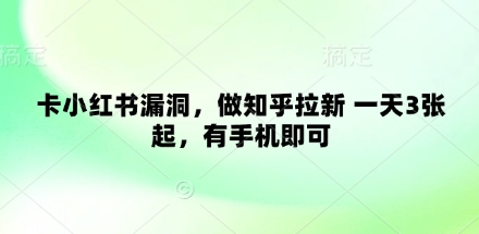 卡小红书漏洞，做知乎拉新 一天3张起，有手机即可-沐羽项目网