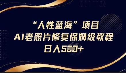 人性蓝海AI老照片修复项目保姆级教程，长期复购，轻松日入5张-沐羽项目网