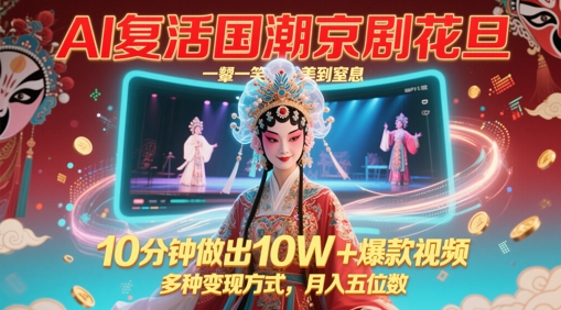 AI复活国潮京剧花旦，一颦一笑美到窒息，10分钟做出10W+爆款视频，多种变现方式，月入五位数-沐羽项目网