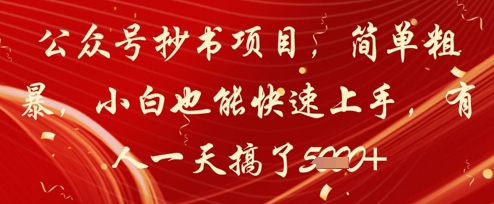 公众号抄书项目，简单粗暴，小白也能快速上手，有人一天搞了1k+-沐羽项目网