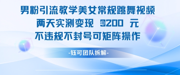 男粉引流教学美女常规跳舞视频两天实测变现1k+，不违规不封号可矩阵操作-沐羽项目网