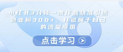 小红书3分钟一条作品精准引流创业粉300+，打造属于自己的流量帝国-沐羽项目网