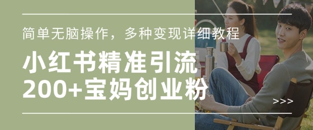 小红书混剪日引200+宝妈创业粉，简单无脑操作，多种变现详细教程-沐羽项目网