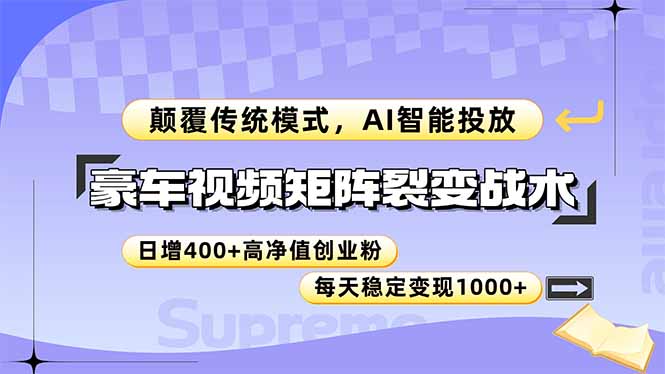 豪车视频矩阵裂变战术，颠覆传统模式，AI智能投放，日增400+高净值创业…-沐羽项目网
