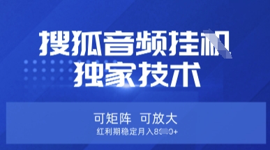 【搜狐音频挂G】独家技术，可矩阵可放大，红利期稳定月入8k【揭秘】-沐羽项目网