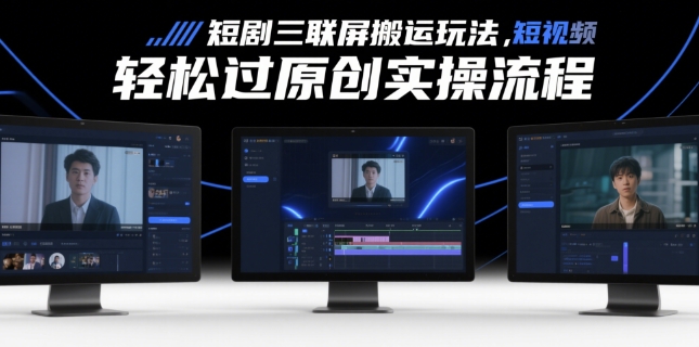 短剧三联屏搬运玩法，短剧搬运轻松过原创实操流程-沐羽项目网