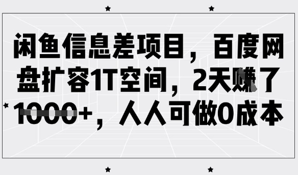 闲鱼信息差项目，百度网盘扩容1T空间，2天收益1k+，人人可做0成本-沐羽项目网