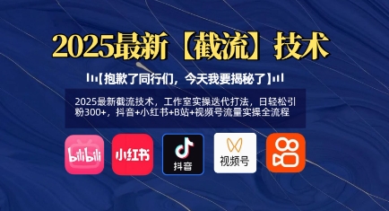 2025最新截流技术，工作室实操迭代打法，日轻松引粉300+，抖音+小红书+B站+视频号流量实操全流程-沐羽项目网