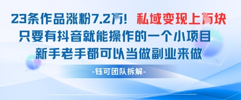 抖音私域项目23条作品涨粉7.2W，私域变现1W-沐羽项目网