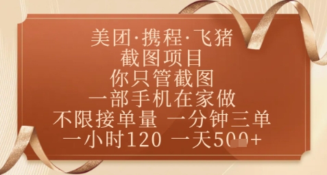 飞猪美团截图项目，你只管截图，一部手机在家做，正规平台无套路，一天5张+【揭秘】-沐羽项目网