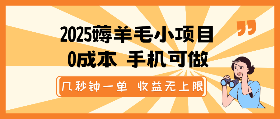 2025薅羊毛小项目，0成本 手机可做，几秒钟一单，收益无上限-沐羽项目网