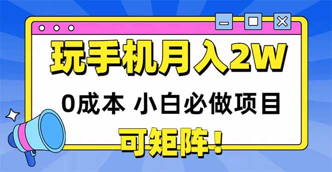 玩玩手机月入20000+，0成本小白必做项目，可矩阵-沐羽项目网