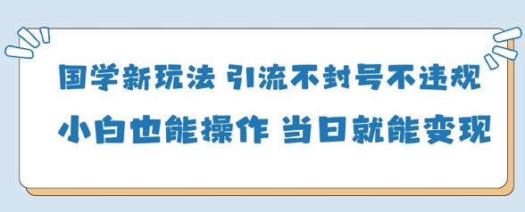 国学新玩法，引流不封号不违规小白也能操作，当日就能变现-沐羽项目网