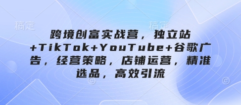 跨境创富实战营，独立站+TikTok+YouTube+谷歌广告，经营策略，店铺运营，精准选品，高效引流-沐羽项目网