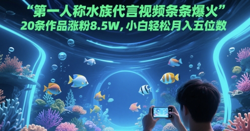 第一人称水族代言视频条条爆火，20条作品涨粉8.5W，小白轻松月入五位数-沐羽项目网
