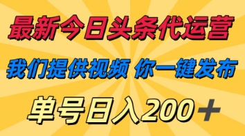 最新今日头条代运营，我们提供视频，你一键发布，单号日入200+【揭秘】-沐羽项目网