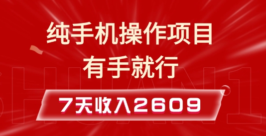 纯手机操作的小项目，有手就能做，7天收入2609+实操教程【揭秘】-沐羽项目网