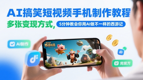 AI搞笑短视频手机制作教程，多张变现方式，5分钟教会你用AI做不一样的西游记-沐羽项目网