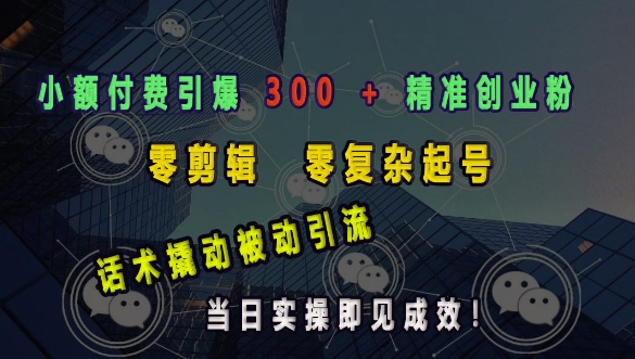 小额付费引爆 300 + 精准创业粉，零剪辑、零复杂起号，话术撬动被动引流，当日实操即见成效-沐羽项目网