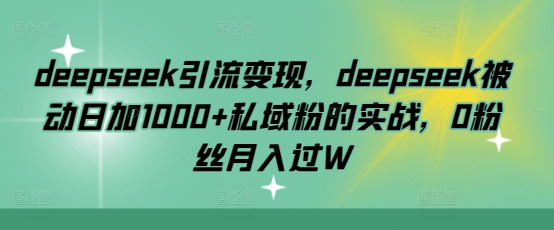 deepseek引流变现，deepseek被动日加1000+私域粉的实战，0粉丝月入过W-沐羽项目网