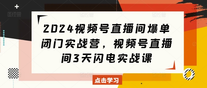 2024视频号直播间爆单闭门实战营，视频号直播间3天闪电实战课-沐羽项目网