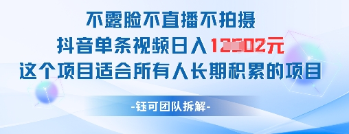 不露脸不直播不拍摄抖音单条视频日入1k+这个项目适合所有人长期积累的项目-沐羽项目网