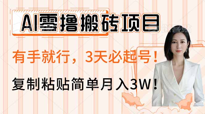 AI零撸搬砖项目玩法，有手就行，3天必起号，复制粘贴简单月入3W！-沐羽项目网